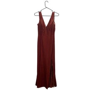 Revelry Brown Velvet Maxi Dress 10 Sleeveless VNeck Slit Dark Romantic Soft Glam